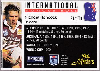 1994 Dynamic NSW Rugby League '94 Masters #90 Michael Hancock Back